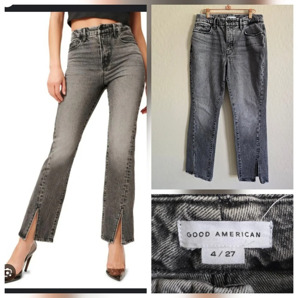 Good American Slit Hem Jeans Black acid wash Size 4/27